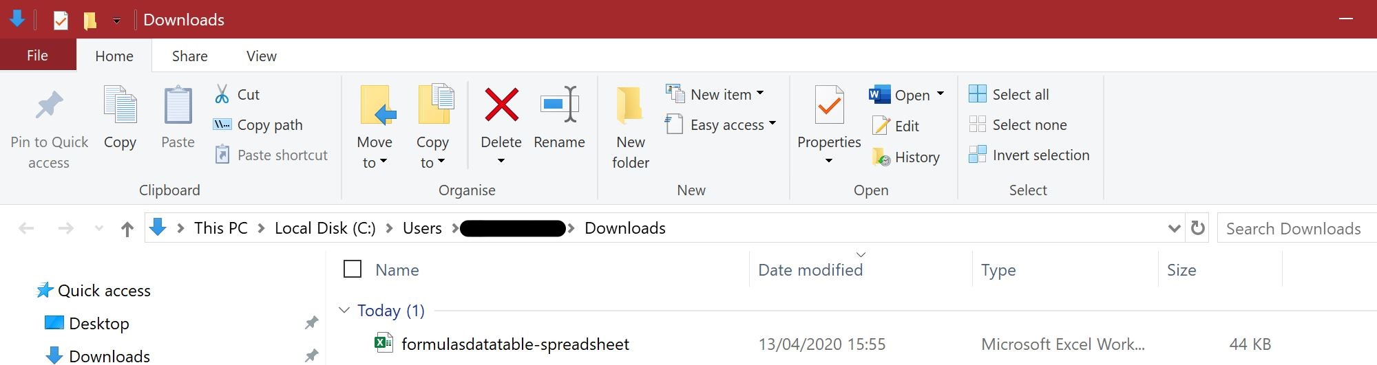 Screenshot of 'Downloads' folder